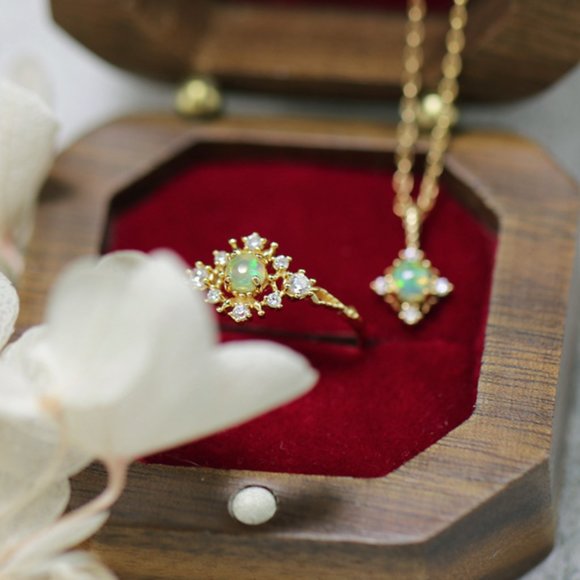 Gold Vermeil Genuine Opal Stone Dainty Ring for her Natural Opal Stone Ring 7 - Picture 4 of 10